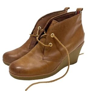 Sperry Harlow Burnished‎ Leather Wedge Booties Cognac Boots Size 9